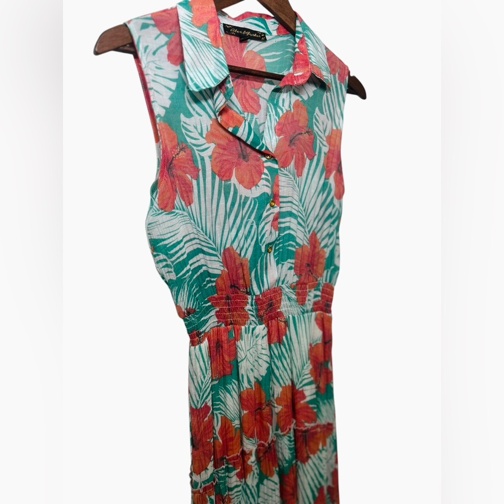 Alex & Parker Hibiscus Sleeveless Tiered Midi Dress Small Hawaiian Boho Vacay - Picture 8 of 14